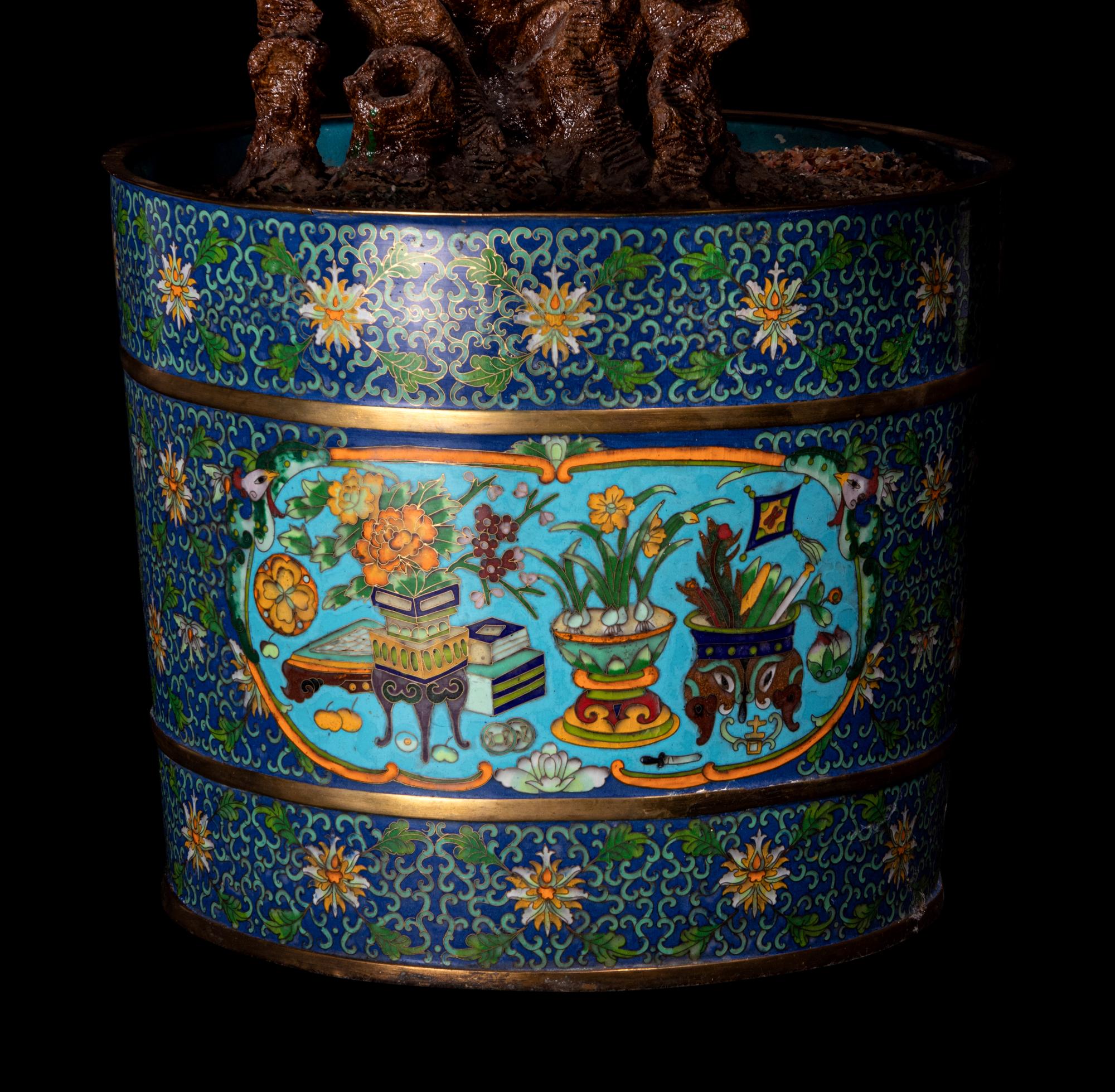 A Large Jade and Cloisonné Enamel Planter