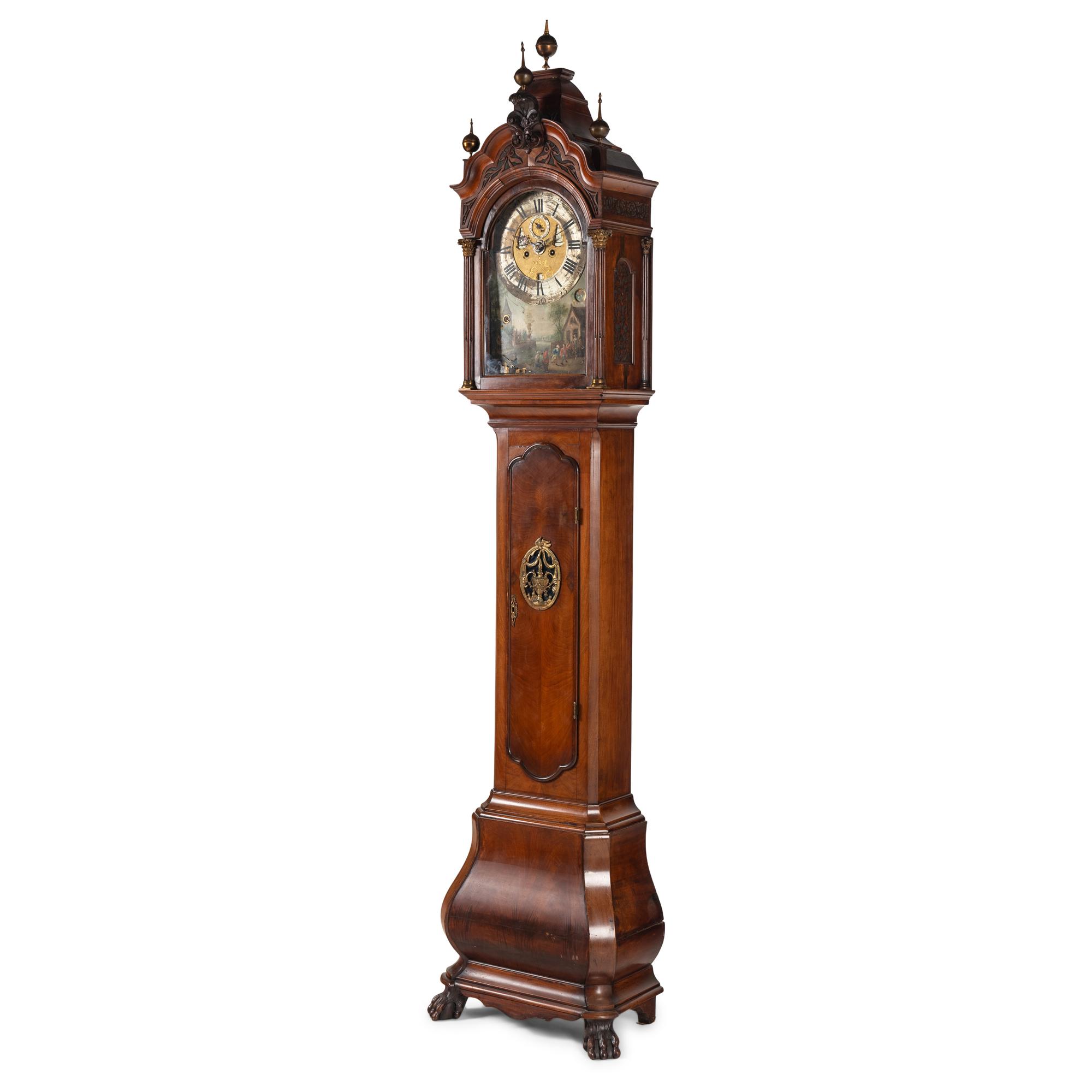 A Dutch Walnut and Gilt Metal Mounted Tall Case Clock