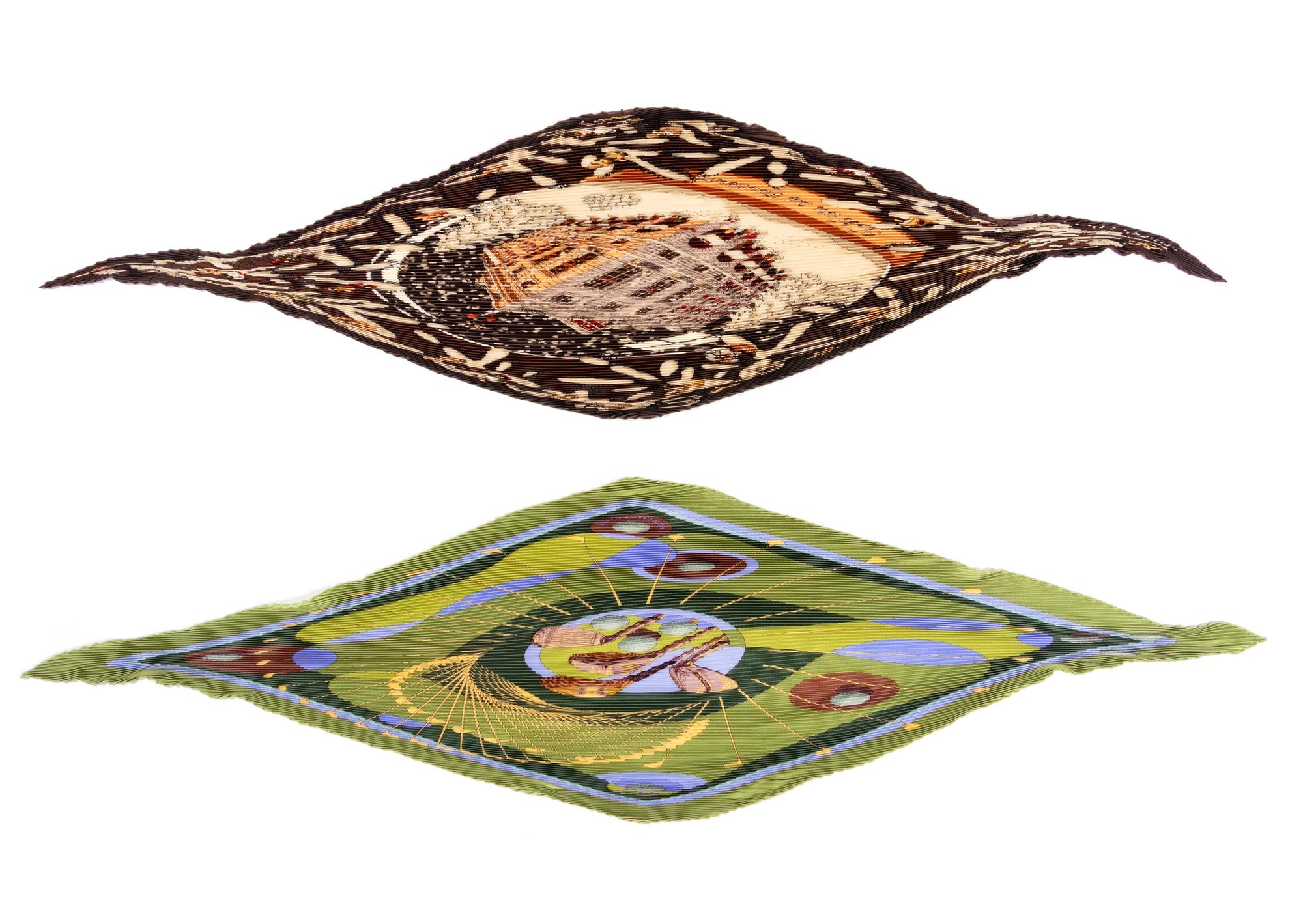 Four Hermès 90cm Pleated Silk Scarves