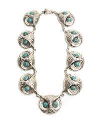 A Mexican Silver and Turquoise Owl Necklace, Federico Jimenez (b. 1941) Length 17 1/2 inches.