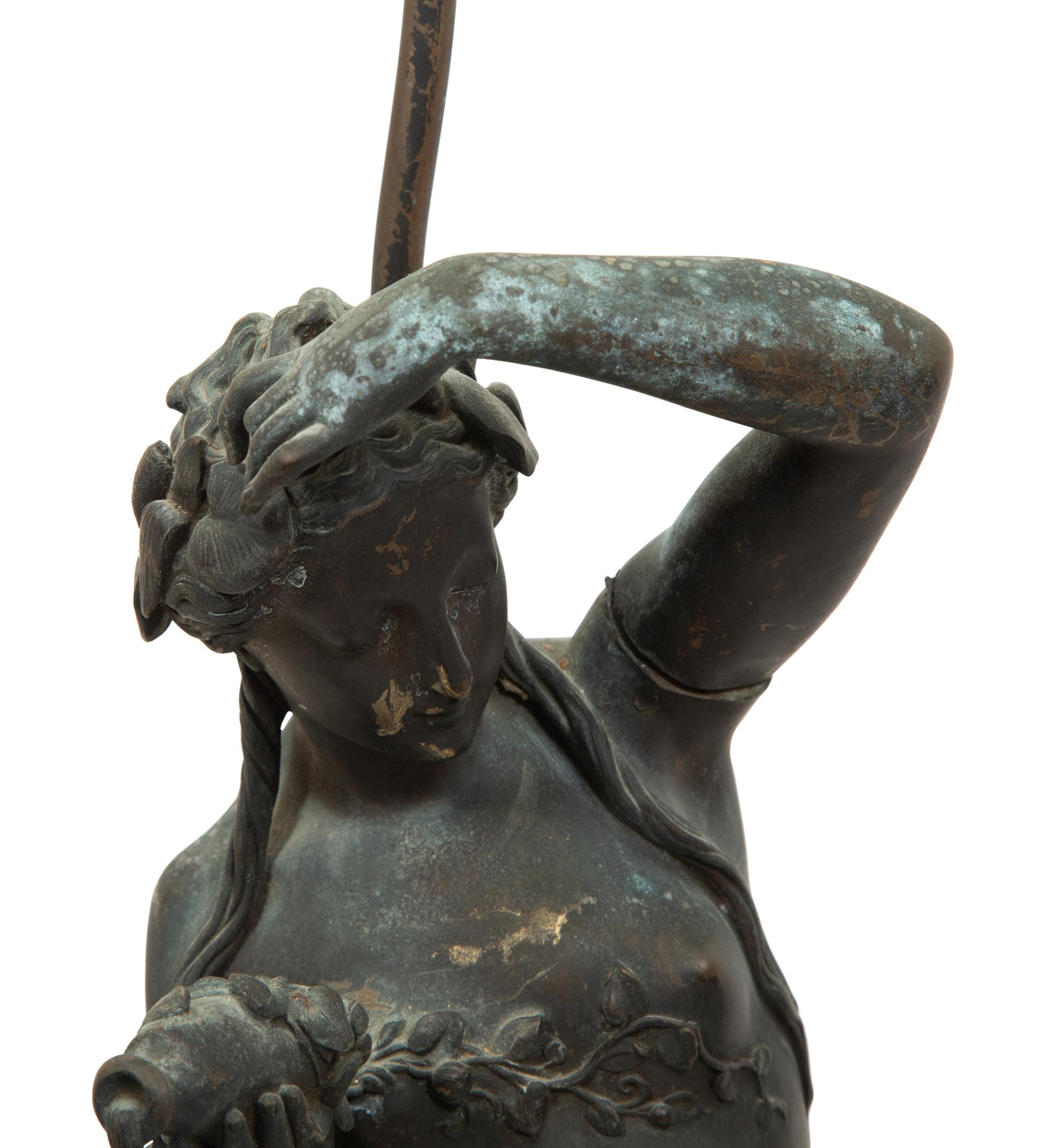 A Pair of Italian Patinated Metal Figures Mounted as a Lamps