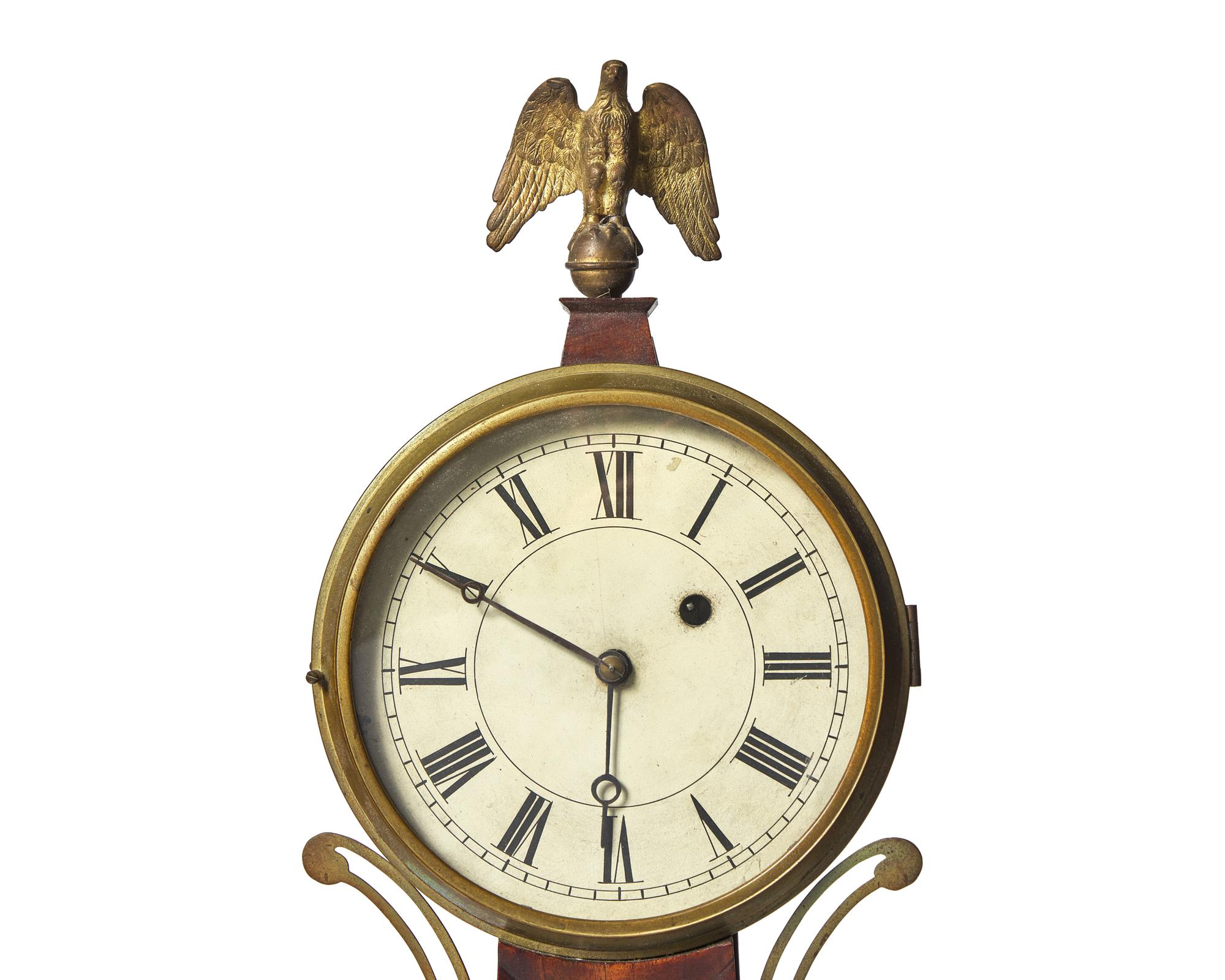A Federal Brass-Mounted Mahogany and Églomisé Banjo Clock