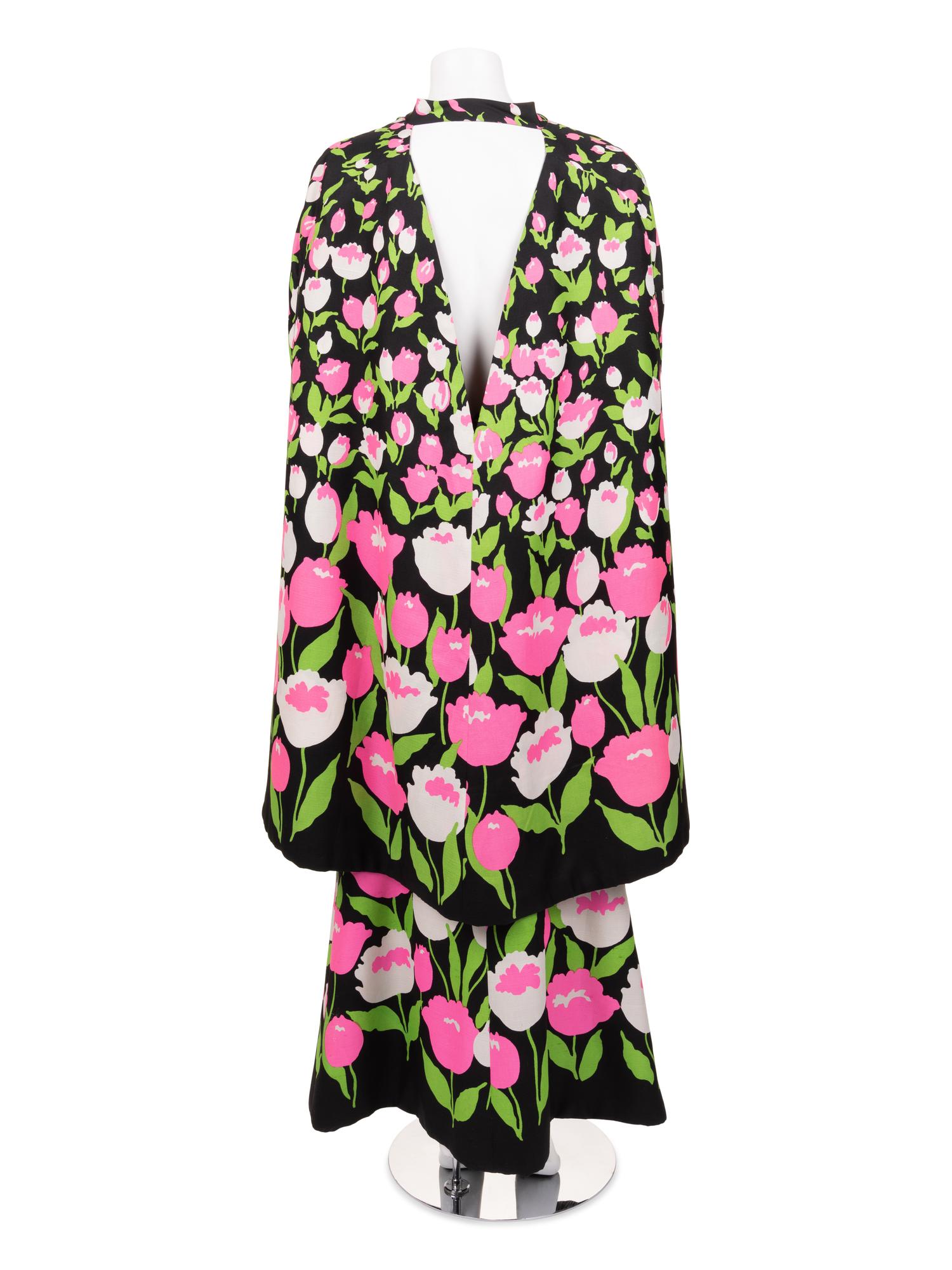 Givenchy Haute Couture Tulip-Print Dress and Cape, 1973