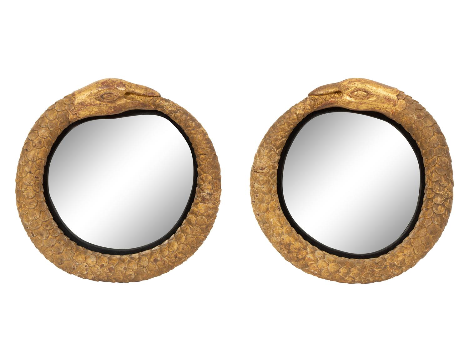 A Pair of Giltwood Snake Motif Mirrors