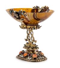 A German Enameled Silver-Gilt, Jewel and Carved Agate Cup
