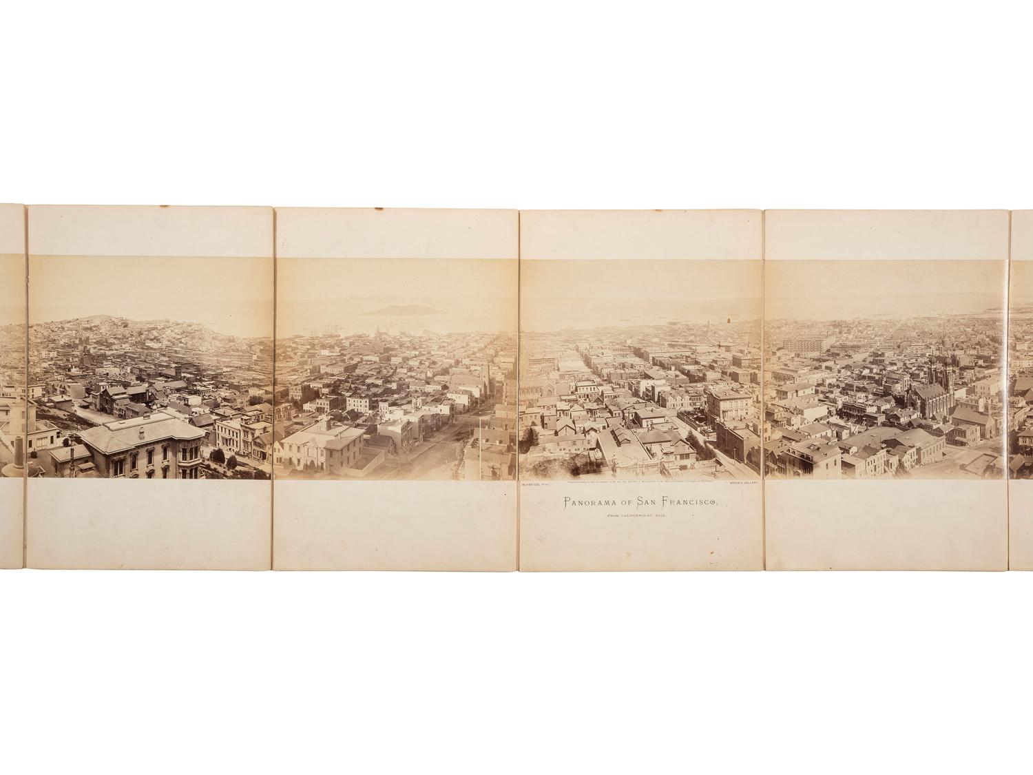 (SAN FRANCISCO.) MUYBRIDGE, Eadweard, photographer. Panorama of San Francisco from California St. Hill . San Francisco, CA: Morse’s Gallery, 1877. 11-panel albumen photograph panorama.