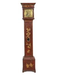 A George II Red Japanned Gilt Decorated Tall Case Clock