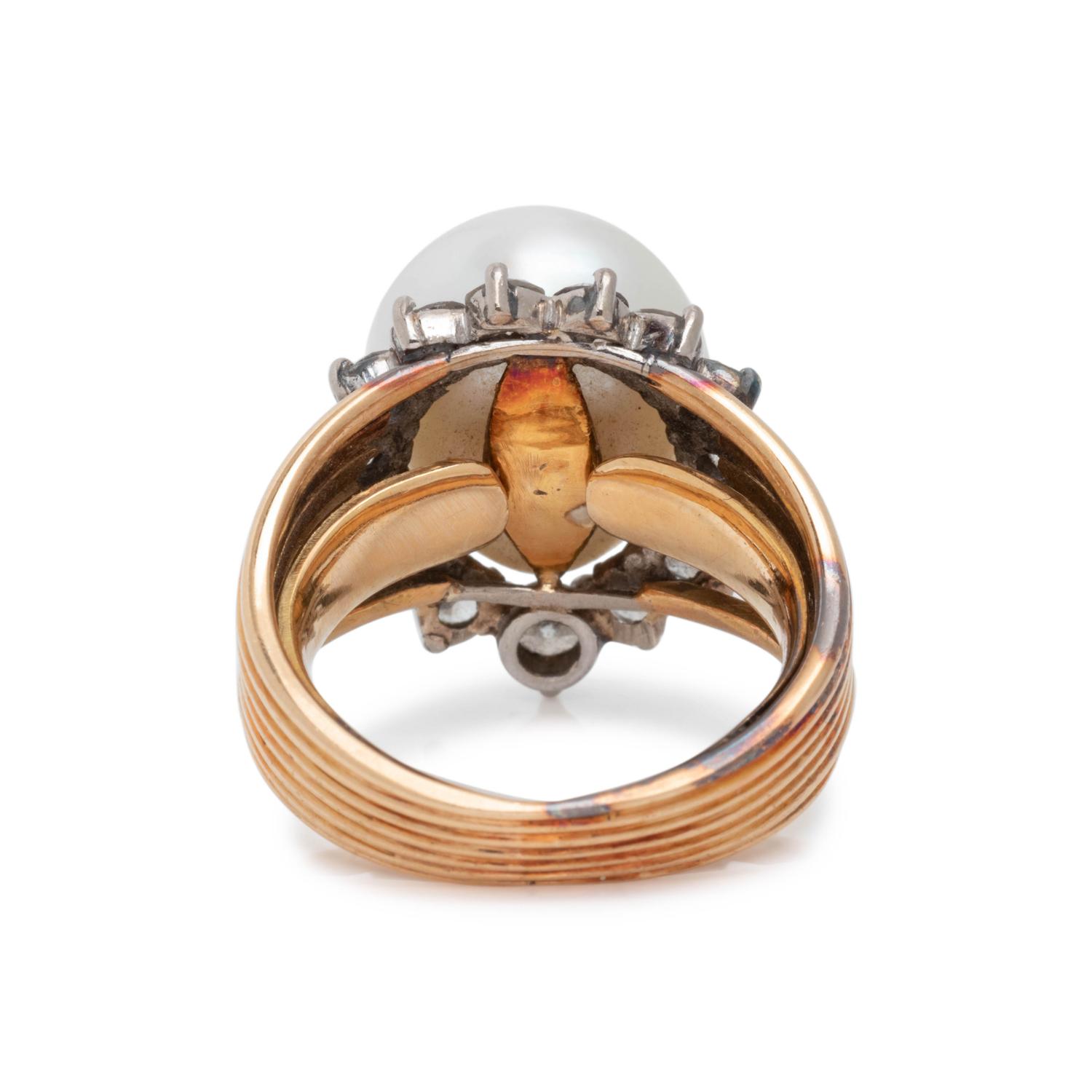 CULTURED PEARL AND DIAMOND RING