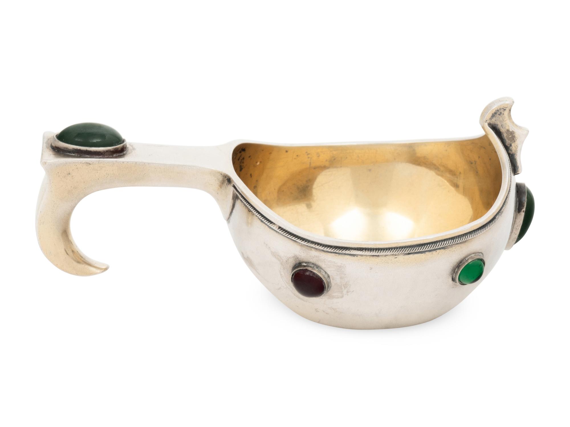 A Russian Silver and Cabochon Mounted Kovsh