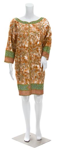 A Mary McFadden Salmon Beaded Cocktail Dress, Size 10.