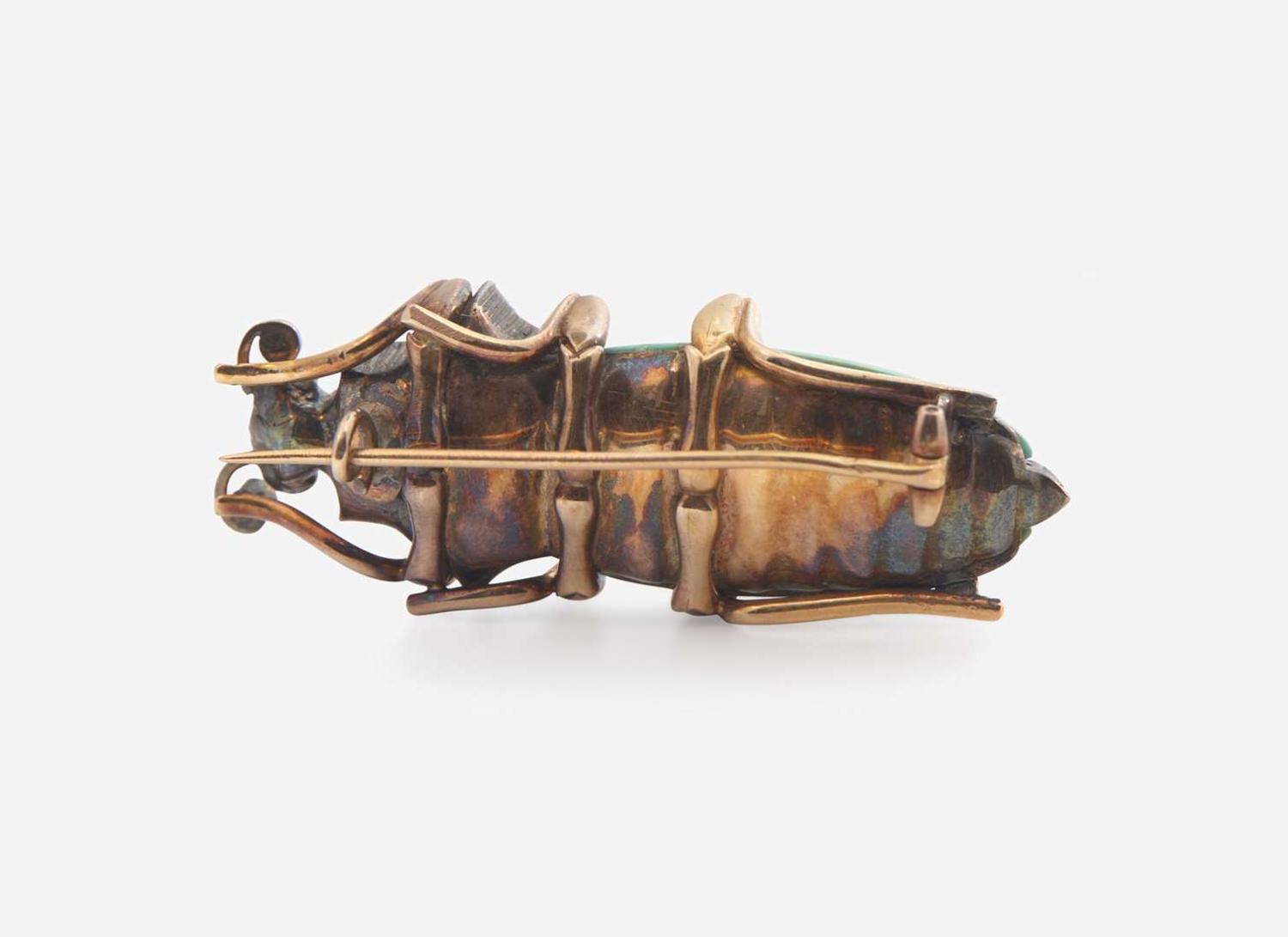 A Turquoise, Ruby, and Diamond Beetle Brooch