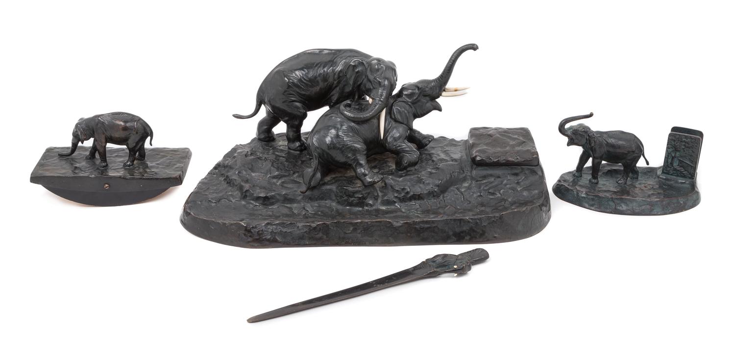K. Csadek, EARLY 20TH CENTURY, desk set, comprising a letter opener, match box holder, blotter and ink well