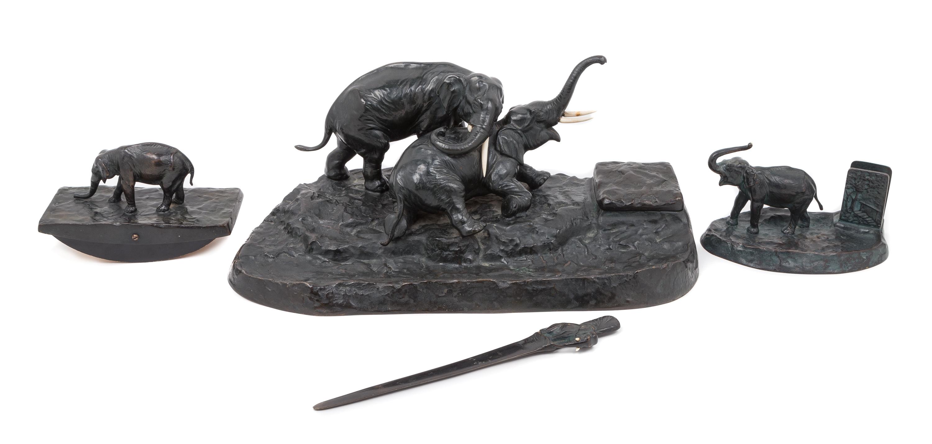 K. Csadek, EARLY 20TH CENTURY, desk set, comprising a letter opener, match box holder, blotter and ink well