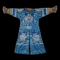 A Chinese Summer Gauze 'Dragon' Robe, Jifu, Late 19th Century 清晚期 藍地納紗繡雲龍紋夏吉服