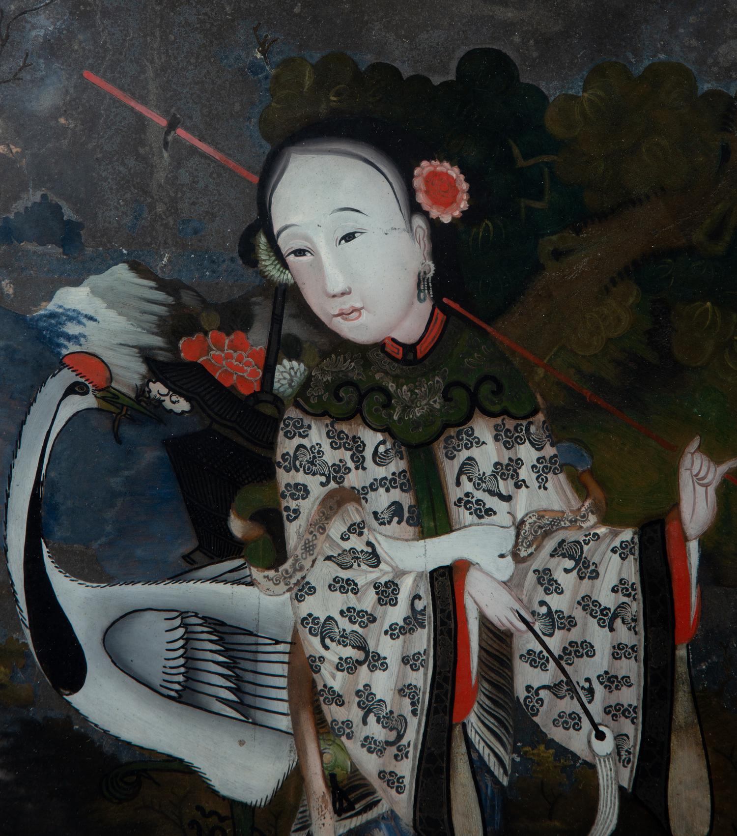 A Chinese Export Reverse Painted Glass Mirror — 20TH CENTURY