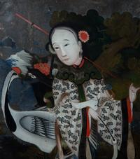 A Chinese Export Reverse Painted Glass Mirror — 20TH CENTURY