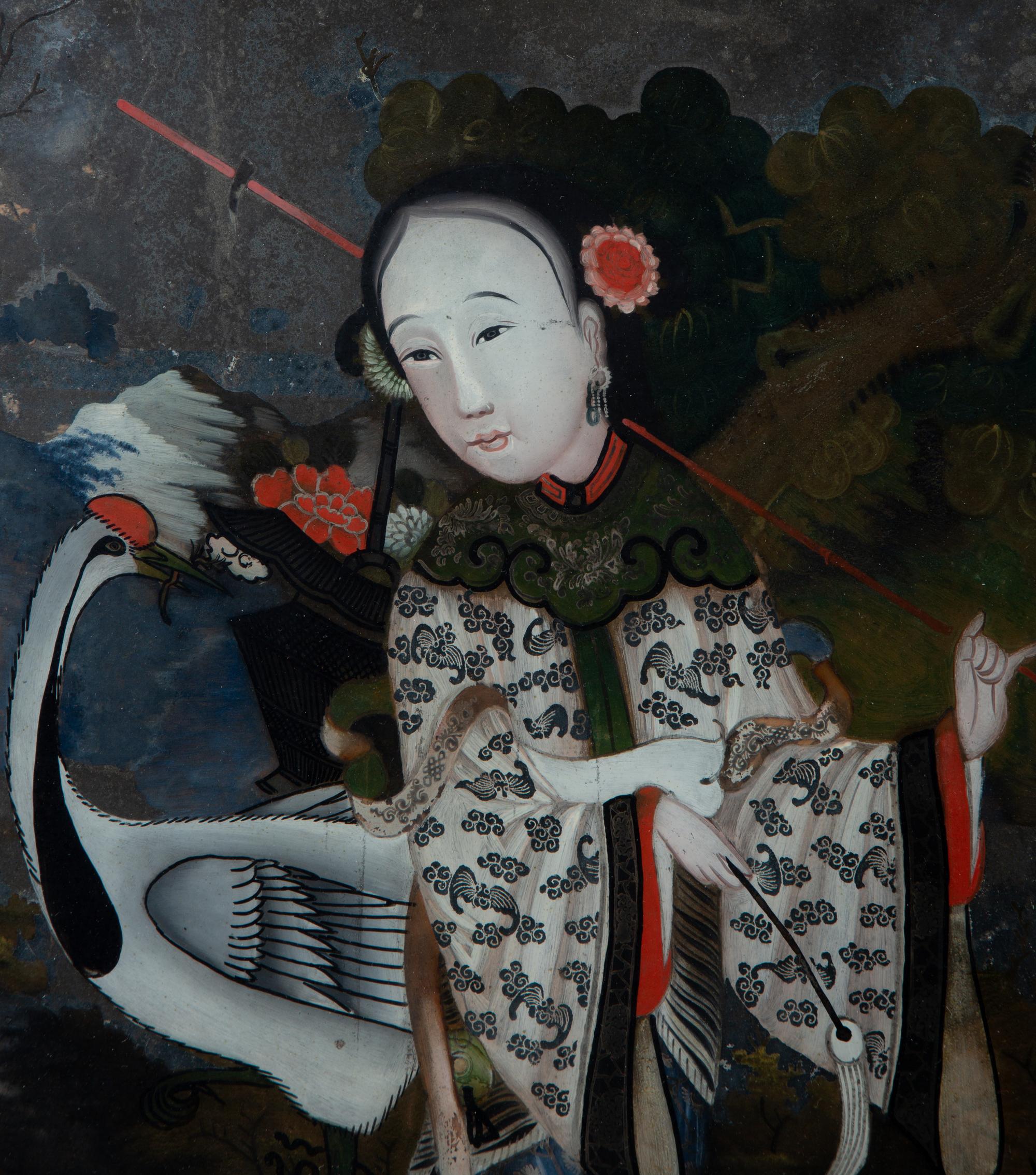 A Chinese Export Reverse Painted Glass Mirror — 20TH CENTURY