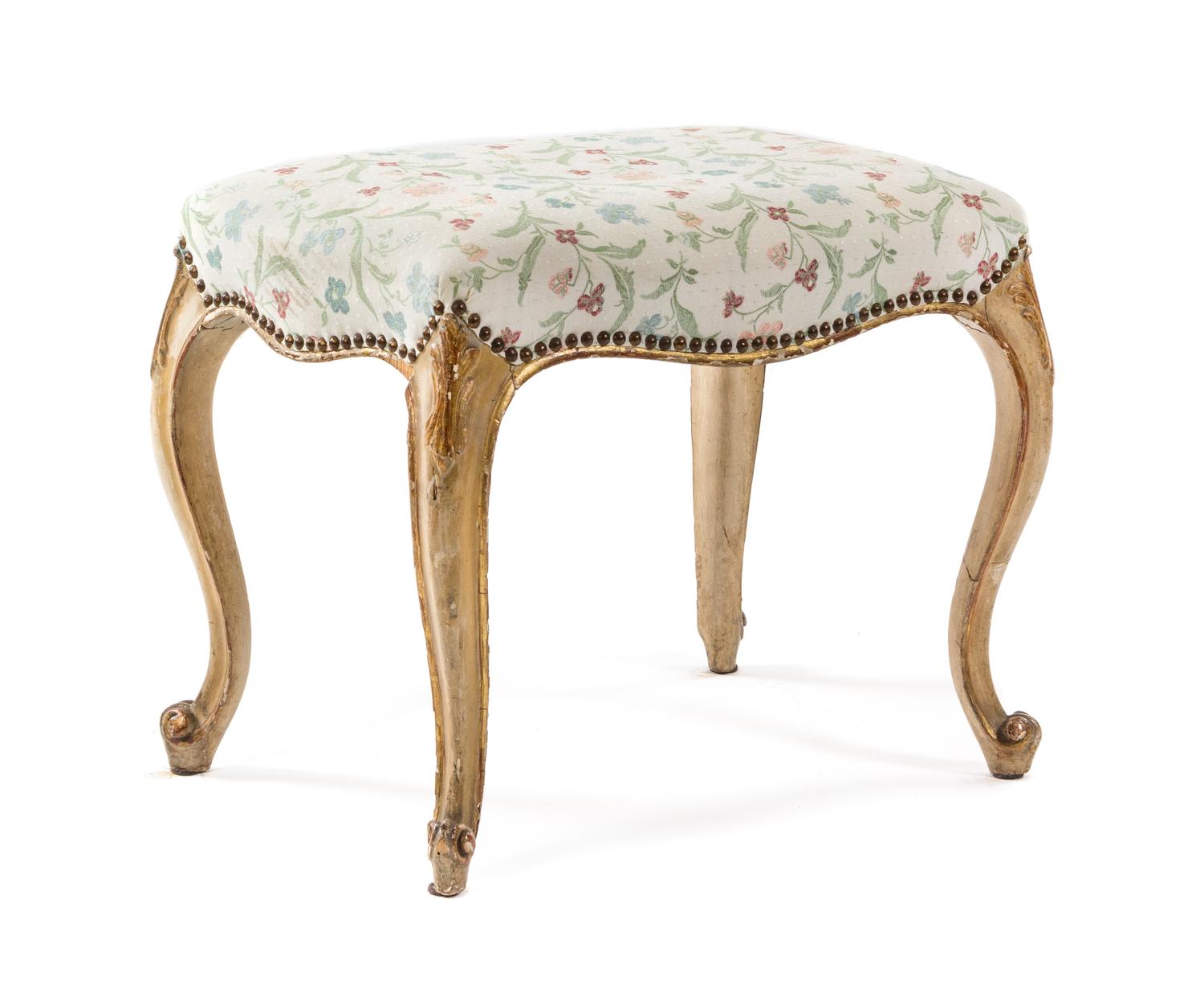 A Louis XV Style Painted Tabouret Height 19 x width 21 x depth 16 inches. — 19TH CENTURY