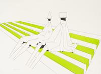 Lynn Chadwick, (English, 1914-2003), A group of three works: Two Sitting Figures on Stripes, Two Sitting Figures on Stripes I, and Two