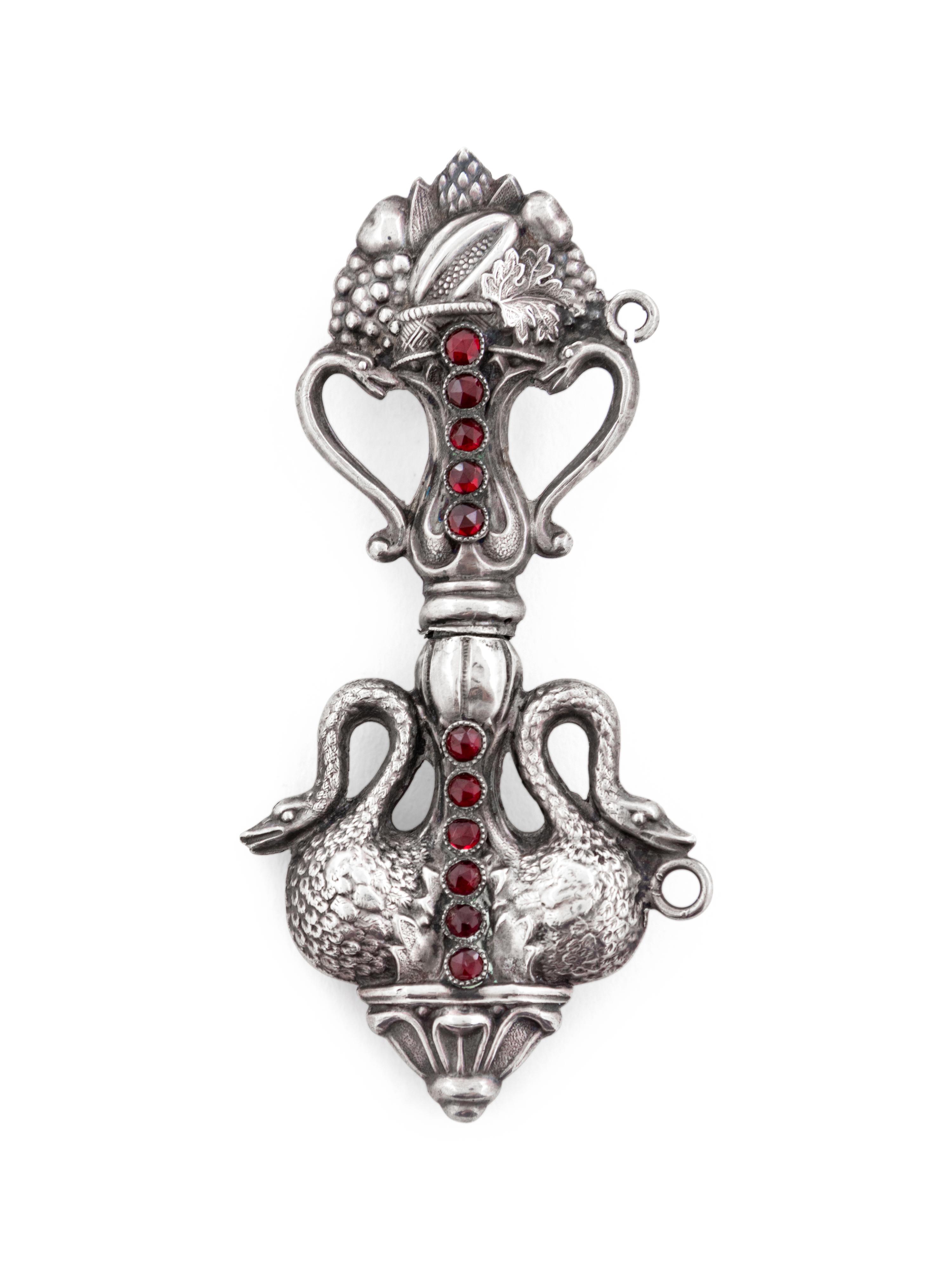 A Continental Garnet-Mounted Silver Needle Case