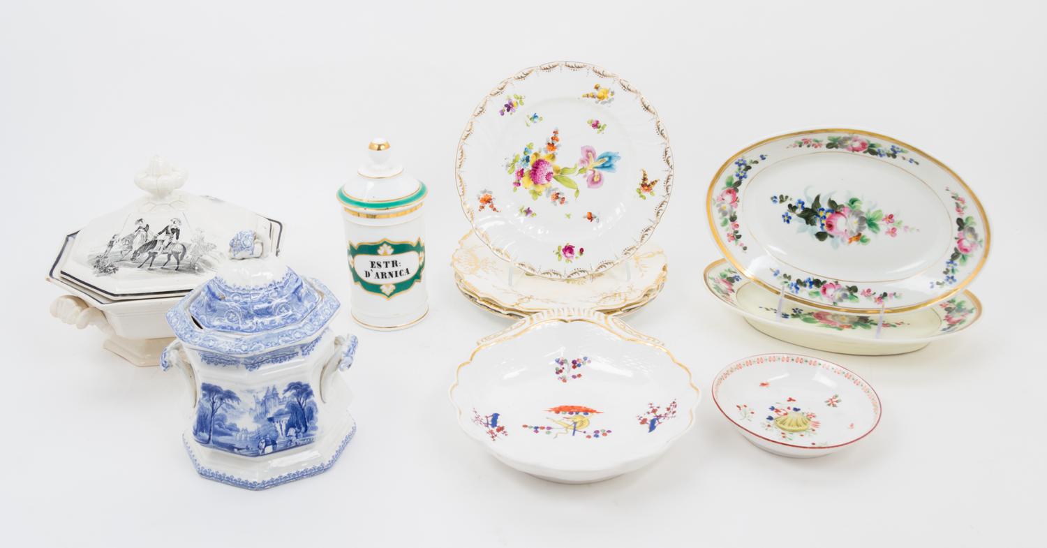 A Collection of English and French Porcelain Table Articles Width of first 10 1/2 inches.