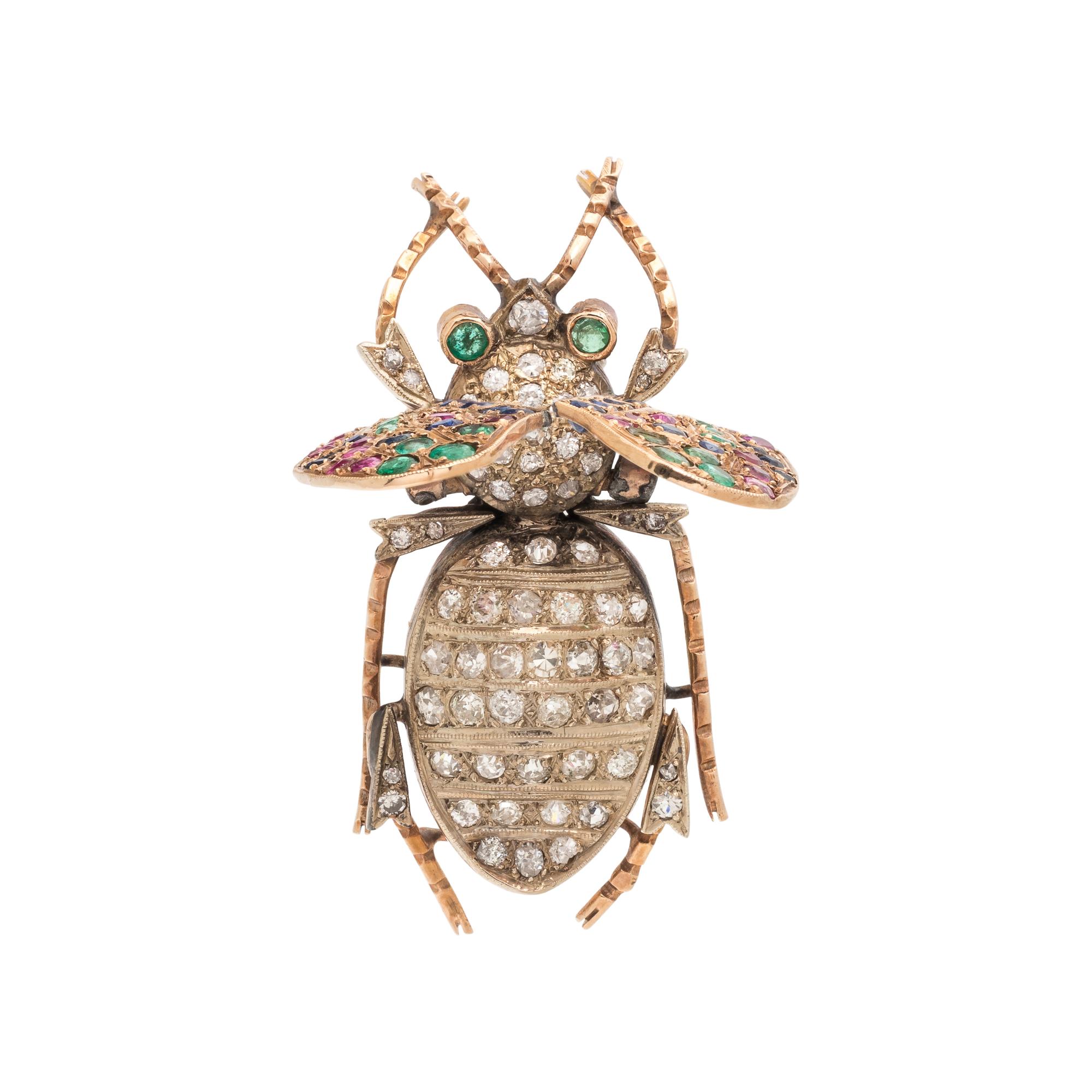 DIAMOND AND MULTIGEM BEETLE BROOCH