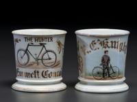 Two Cyclist's Porcelain Shaving Mugs