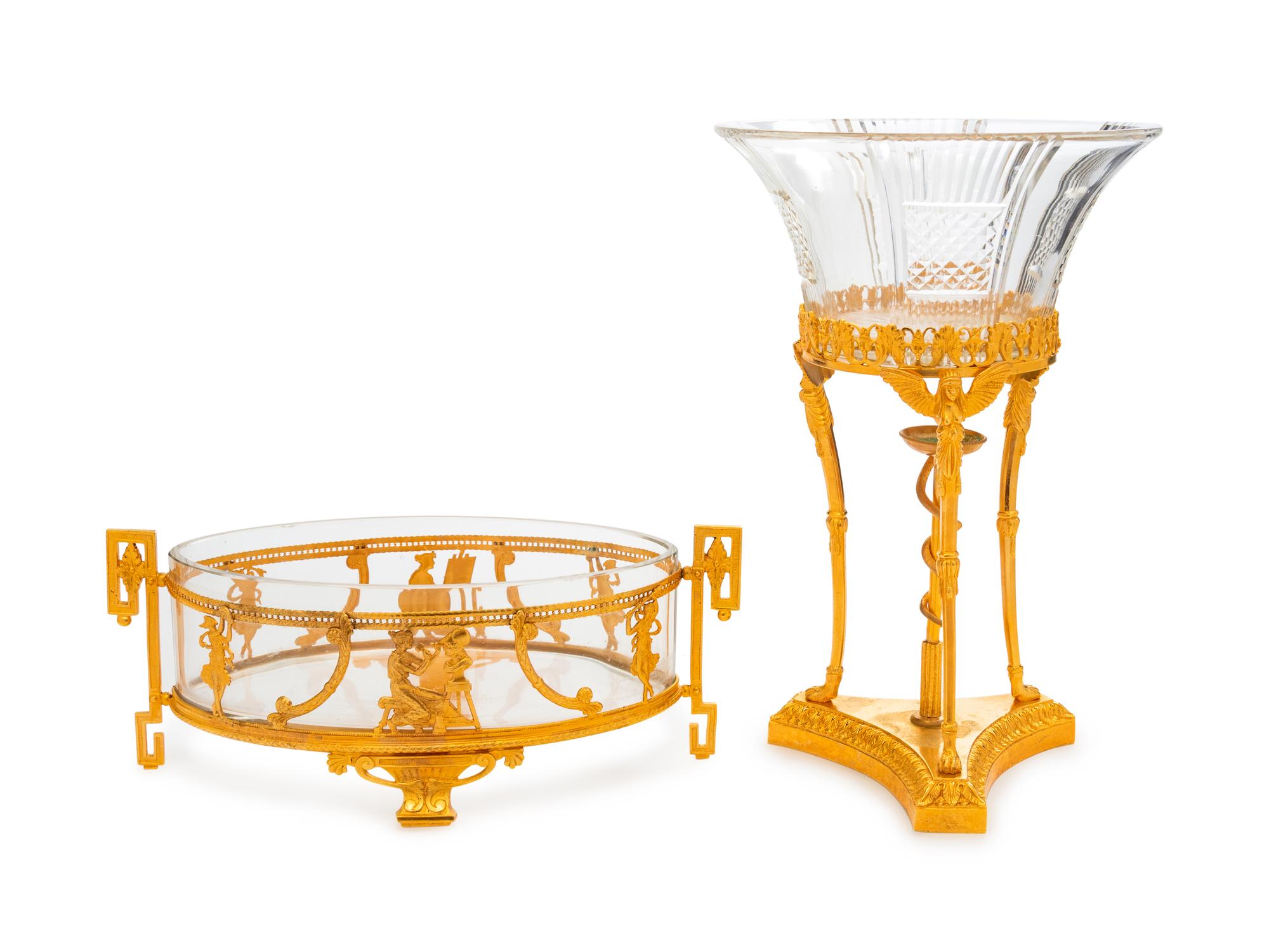 Two French Gilt Bronze Mounted Glass Center Bowls