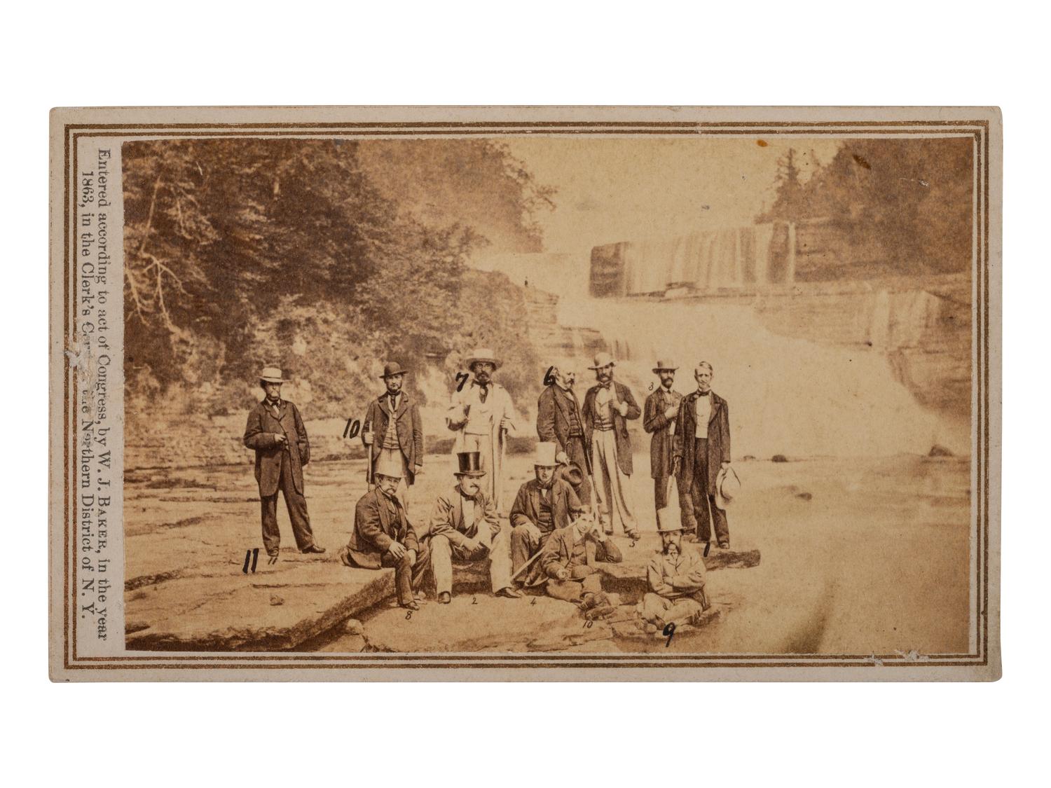 [SEWARD, William H. (1801-1872)]. 3 CDVs including Secretary Seward's Diplomatic Party, At Trenton High Falls, N. Y. Utica, NY: W. J. Baker, 1863.