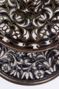 A Pair of Cast Brass 'Surrey Enamel' Candlesticks