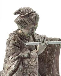 A Japanese Bronze Figure of a Woman Playing the Flute