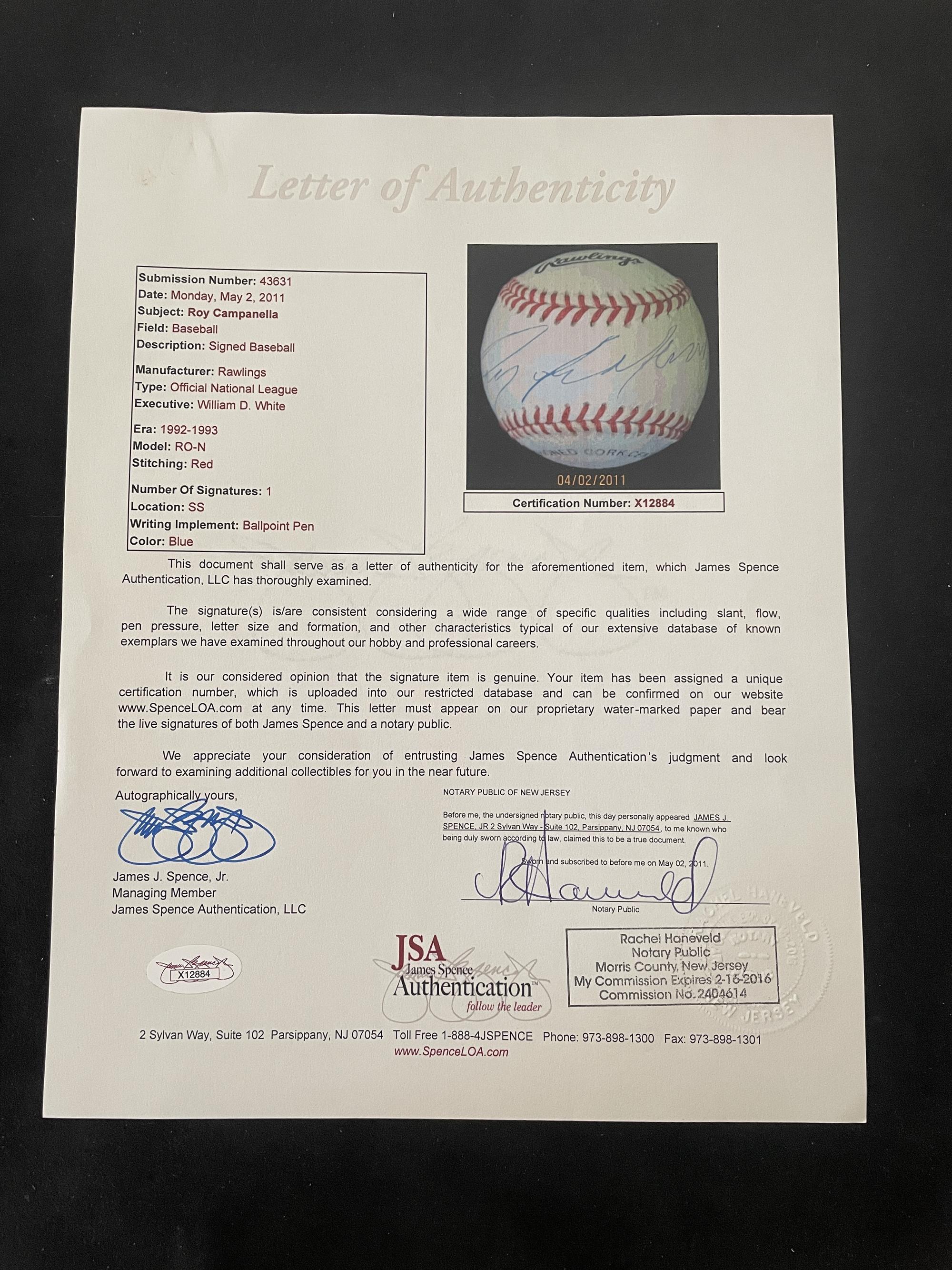 A Roy Campanella Post Accident Single Signed Autograph Baseball (JSA Letter)