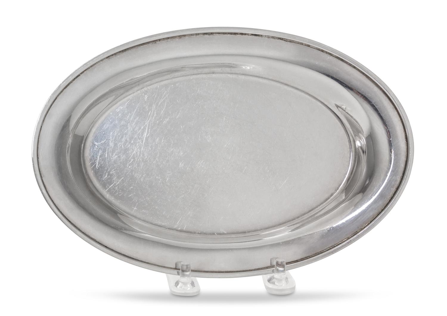 An Italian Silver Tray, Alphonse Lapaglia, 20th Century, of oval form with an applied rim.