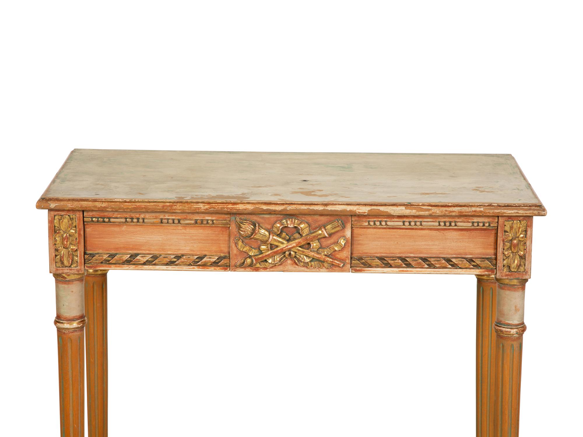 A Louis XVI Style Painted and Parcel Gilt Side Table