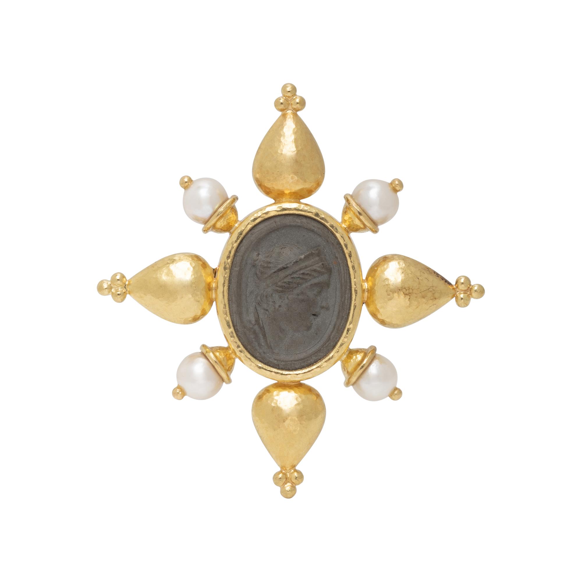 ELIZABETH LOCKE, LAVA CAMEO AND CULTURED PEARL BROOCH PENDANT