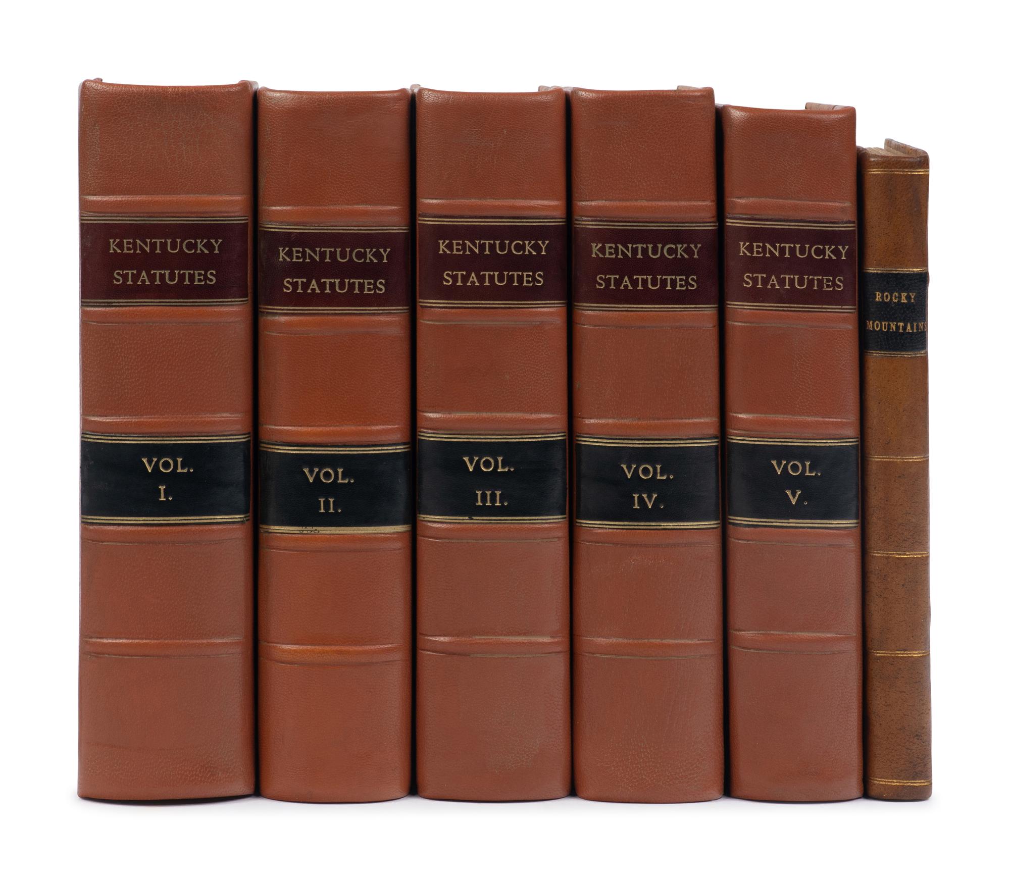 LITTELL, William (1768-1824). The Statute Law of Kentucky; with Notes, Praelections, and Observations on the Public Acts . Comprehending also, the Laws of Virginia and Acts of Parliament in force in this Commonwealth . Frankfort: William Hunter; Butler & Wood, 1809-1811, 1814, 1819.