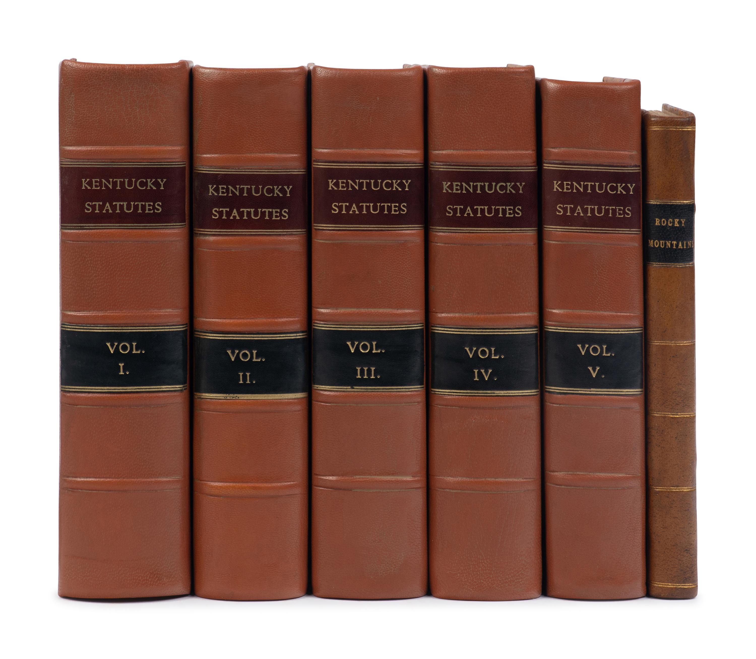 LITTELL, William (1768-1824). The Statute Law of Kentucky; with Notes, Praelections, and Observations on the Public Acts . Comprehending also, the Laws of Virginia and Acts of Parliament in force in this Commonwealth . Frankfort: William Hunter; Butler & Wood, 1809-1811, 1814, 1819.