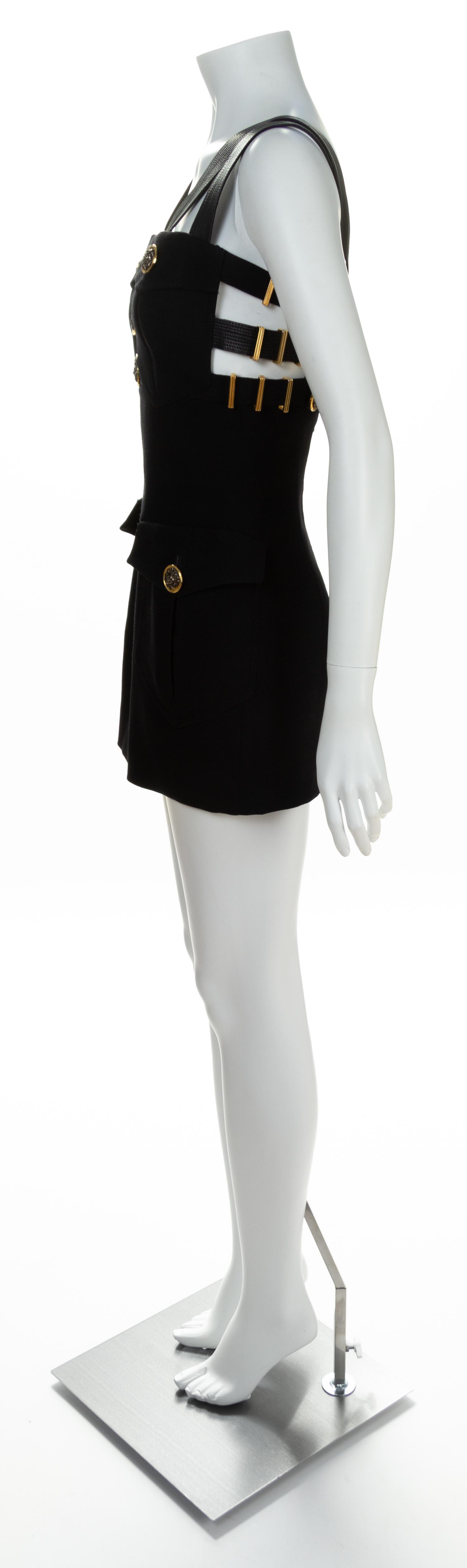 A Gianni Versace Black Wool Bondage Dress, Size 38.