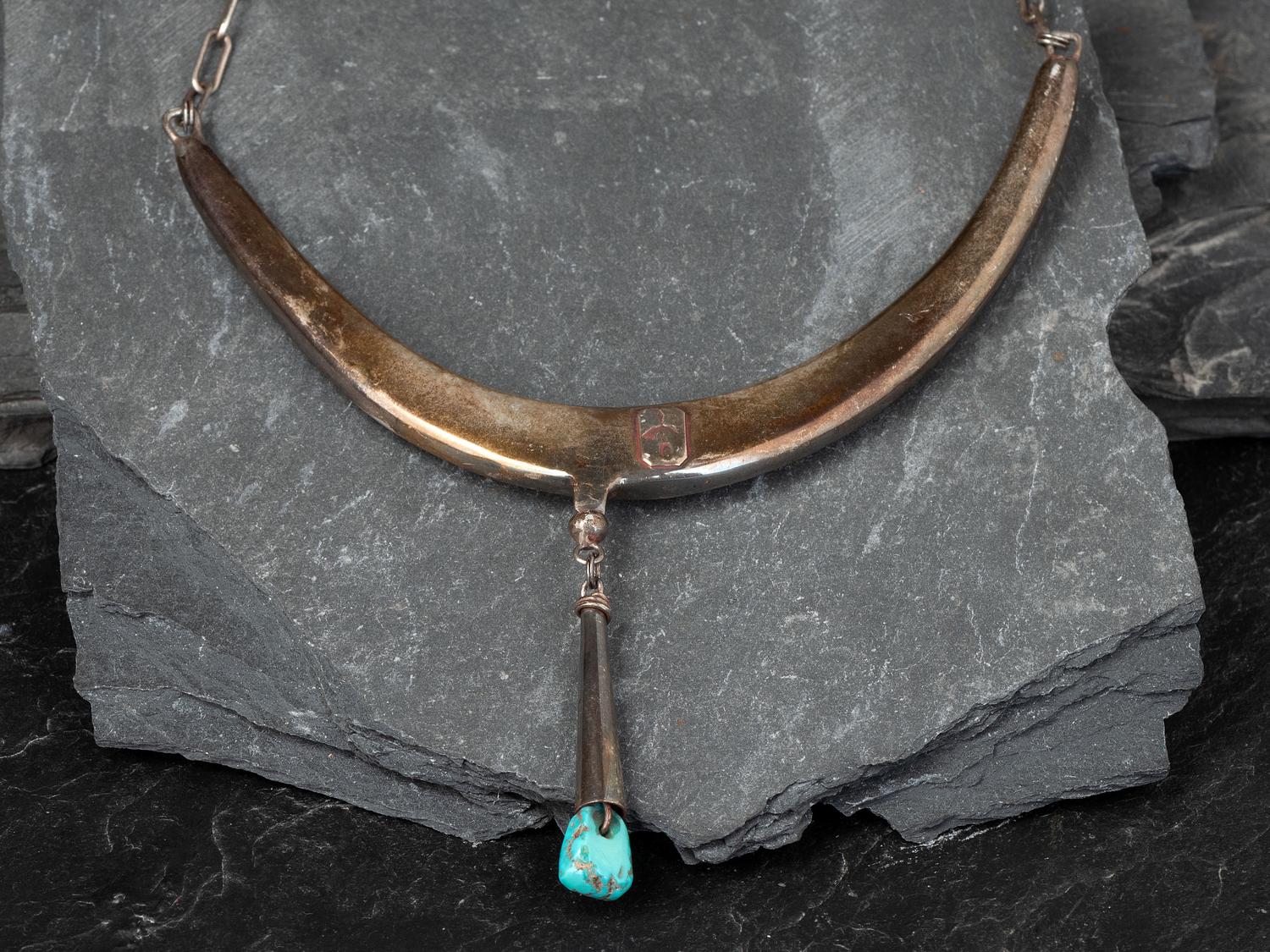 Tufa Cast Silver Choker, with Rolled Turquoise and Coral