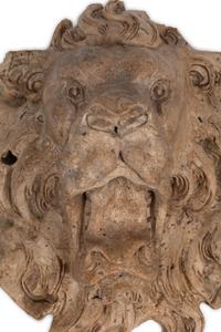 Two Italian Carved Stone Lion Fountain Masks
