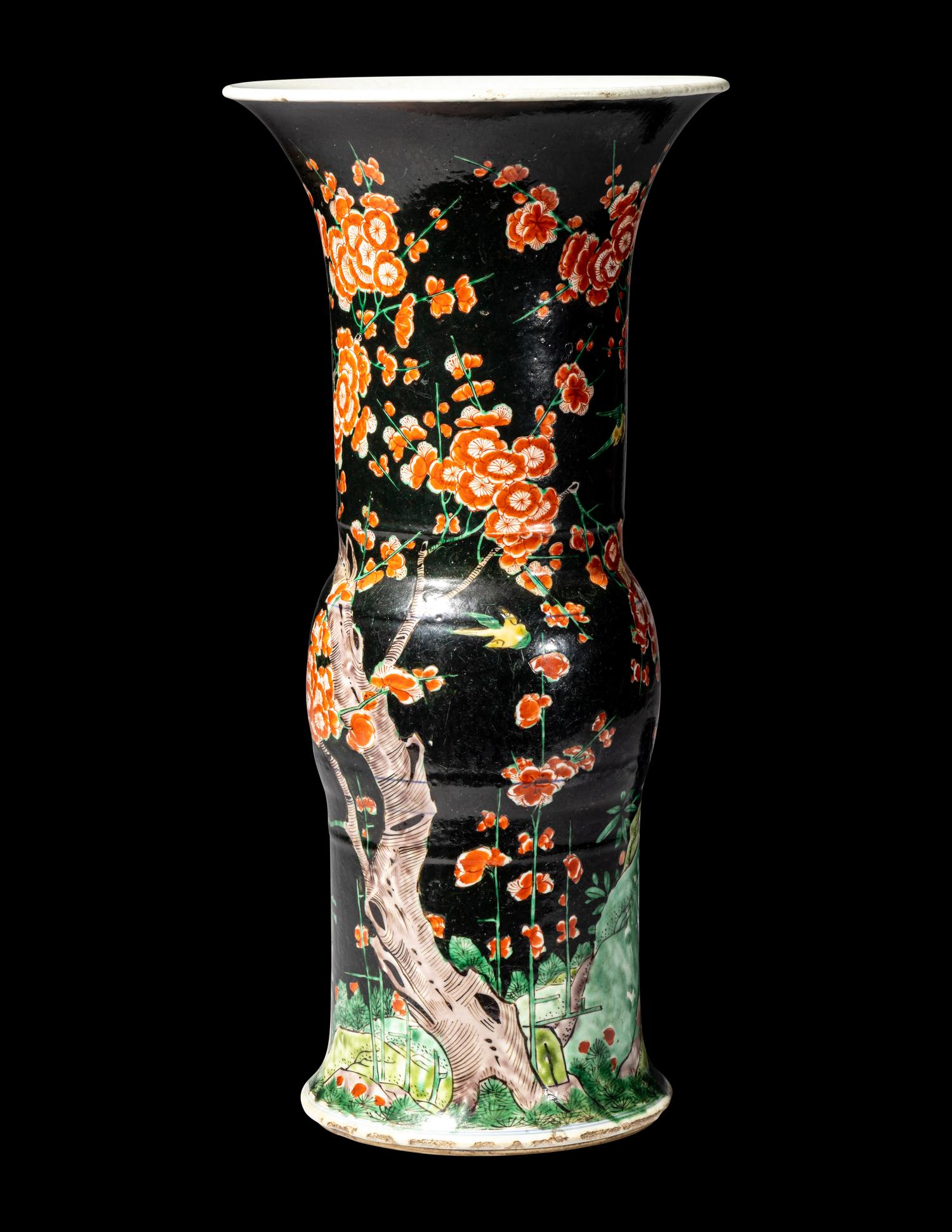 A Chinese Famille-Noire Porcelain Yenyen Vase