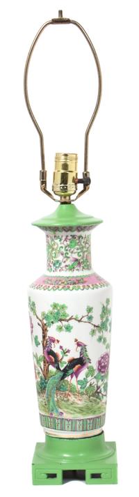 A Chinese Porcelain Vase Mounted as a Lamp Height overall 28 inches. — 20TH CENTURY