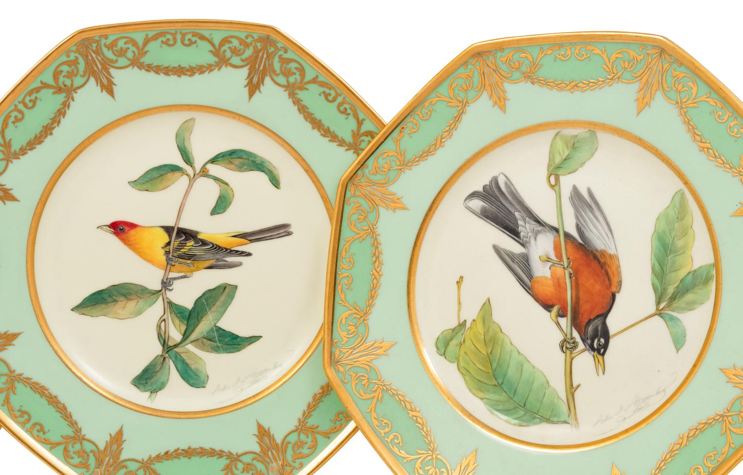 A Set of Eight Royal Worcester Porcelain Plates with Painted Birds from Audubon's Birds of America