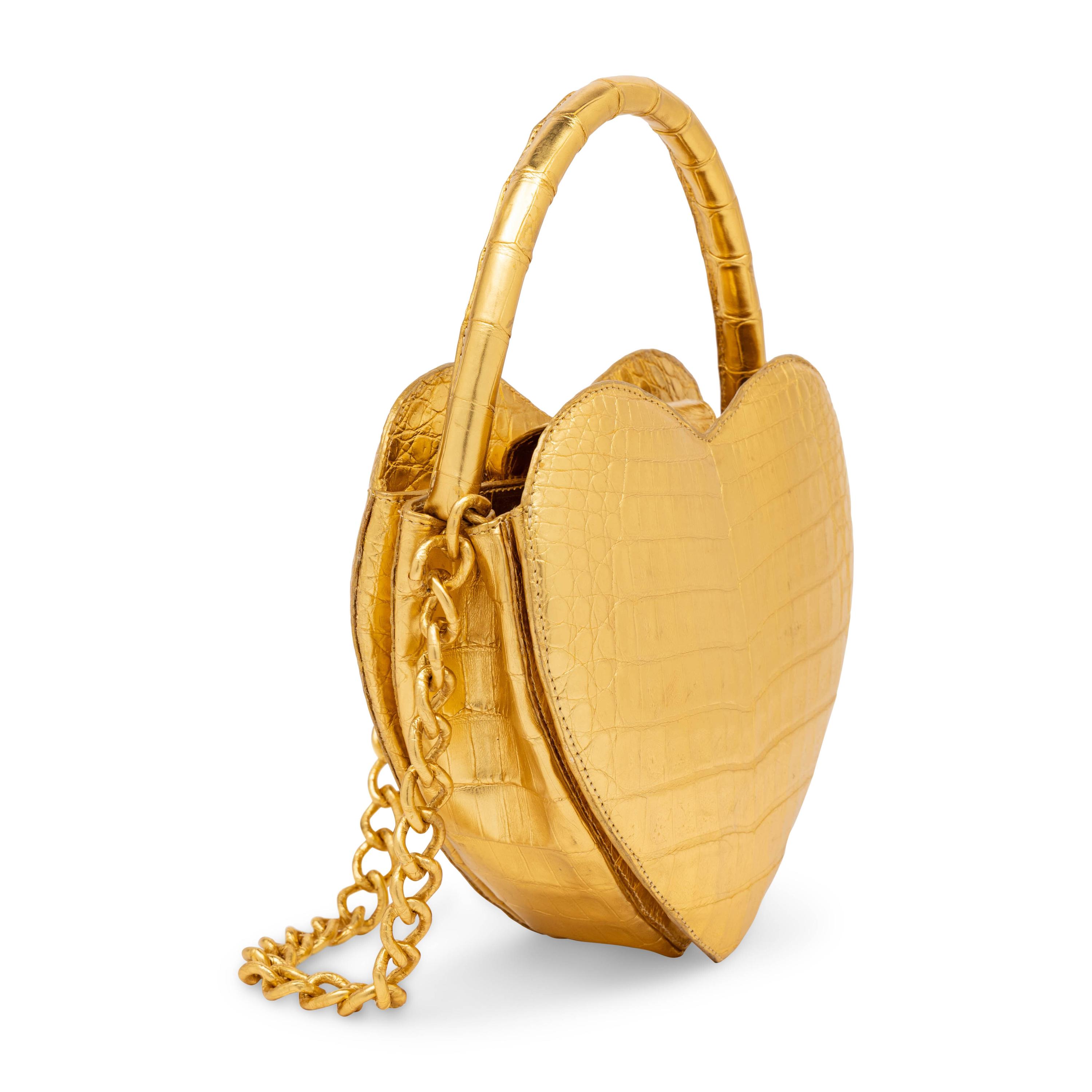 Nancy Gonzalez, Heart Bag in Gold Crocodile