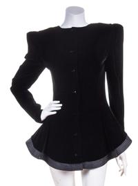 A Wayne Clark Black Velvet Peplum Top, Size 8.