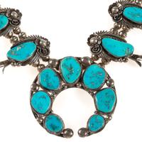 Navajo Silver and Turquoise Squash Blossom Necklace