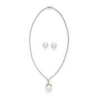 DIAMOND AND CULTURED PEARL NECKLACE AND CULTURED PEARL STUD EARRINGS