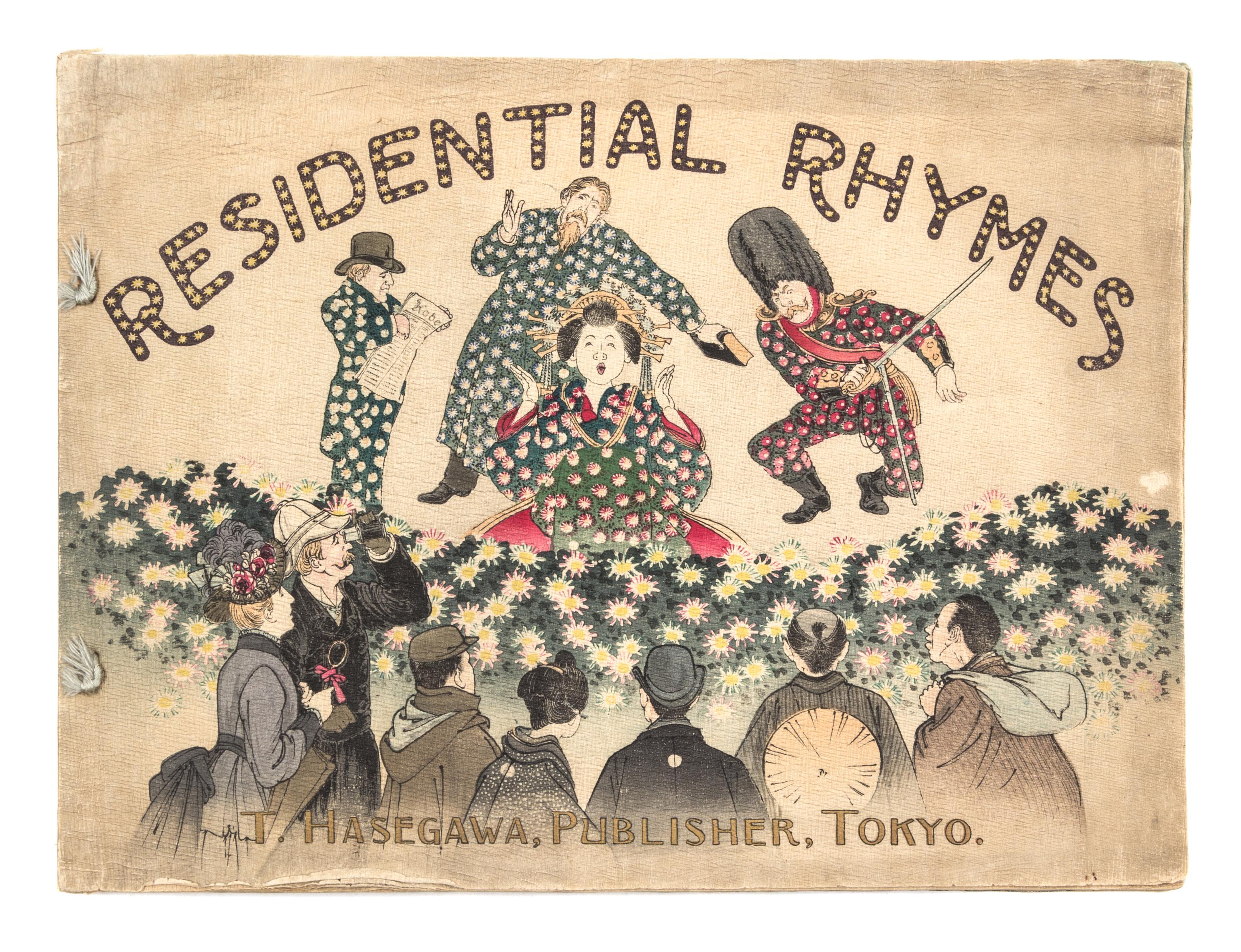 EDWARDS, OSMAN. Residential Rhymes. Tokyo, n.d. [c. 1900] with 22 color woodblocks on crepe paper.
