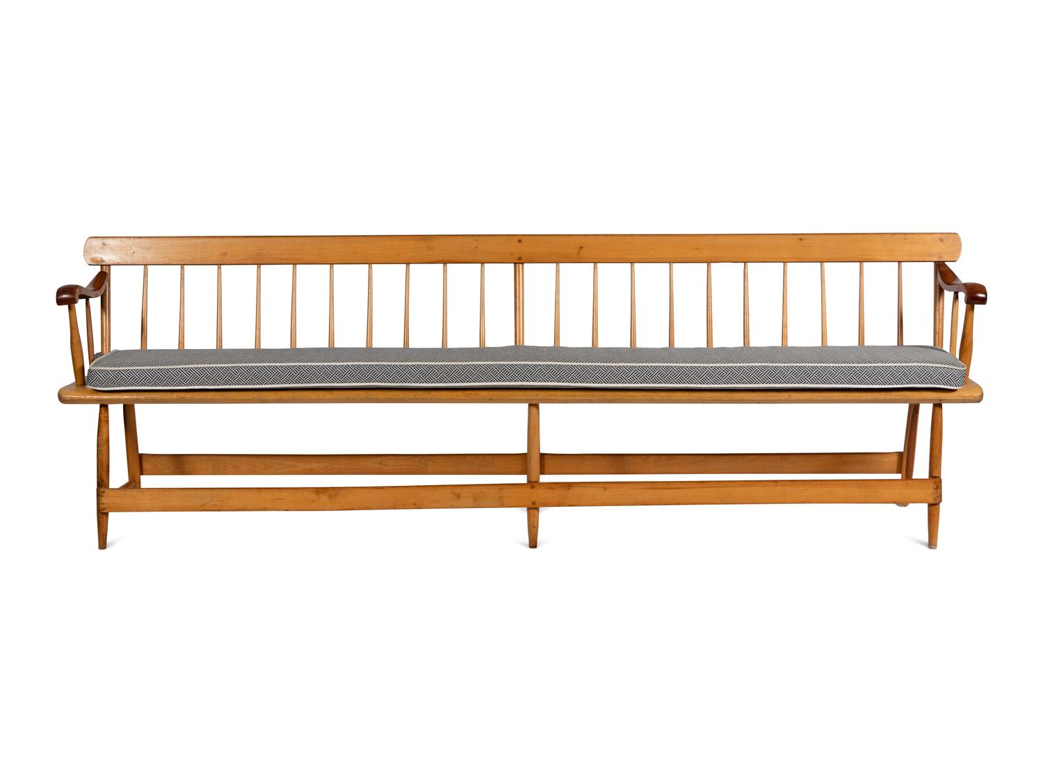 A Pair of Yellow Pine Deacon's Benches with Padded Upholstered Seats