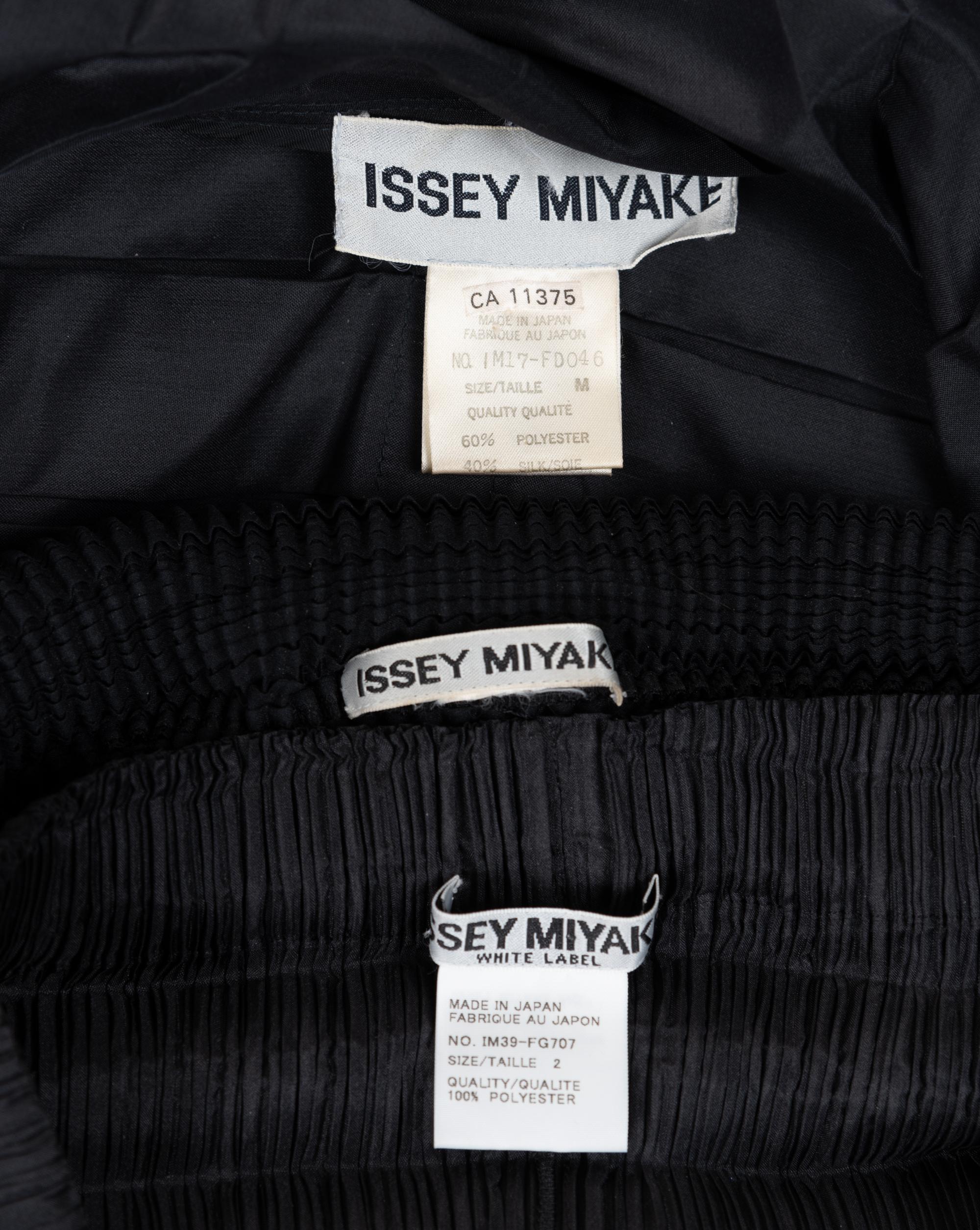 Three Issey Miyake Pleated Items: One Jacket, One Top, and One Skirt